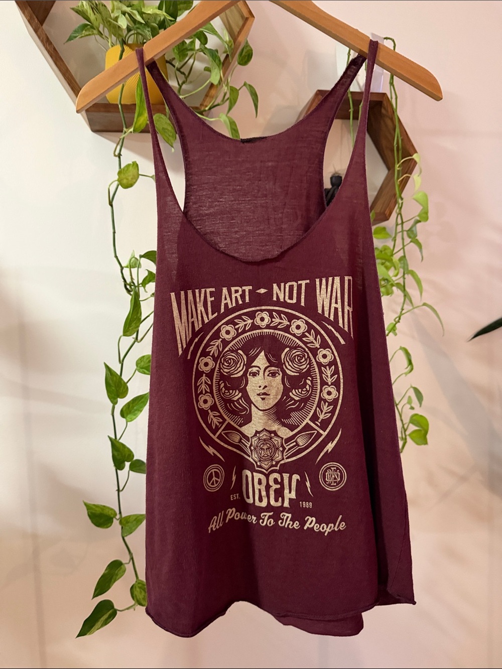 Obey Burgundy Graphic Tank - Cream Print